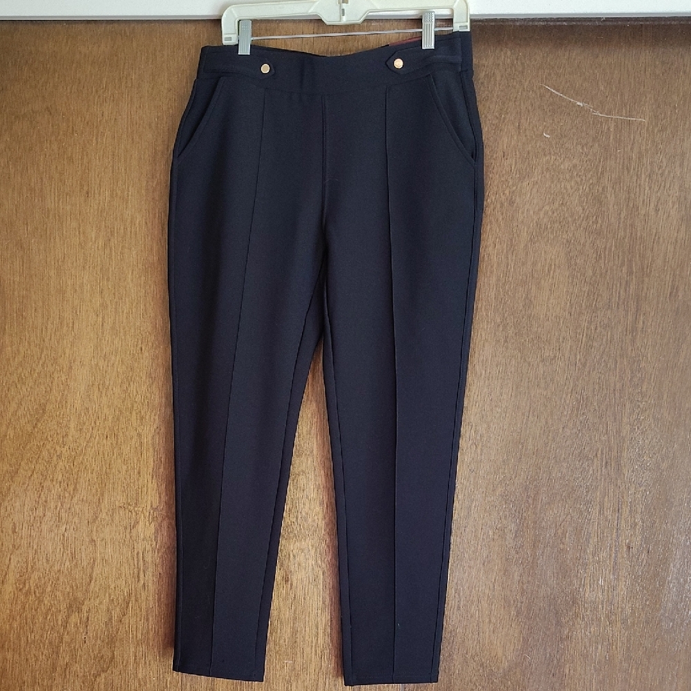 Women's Straight Leg Pants in Black with Gold Accent Easy Care!